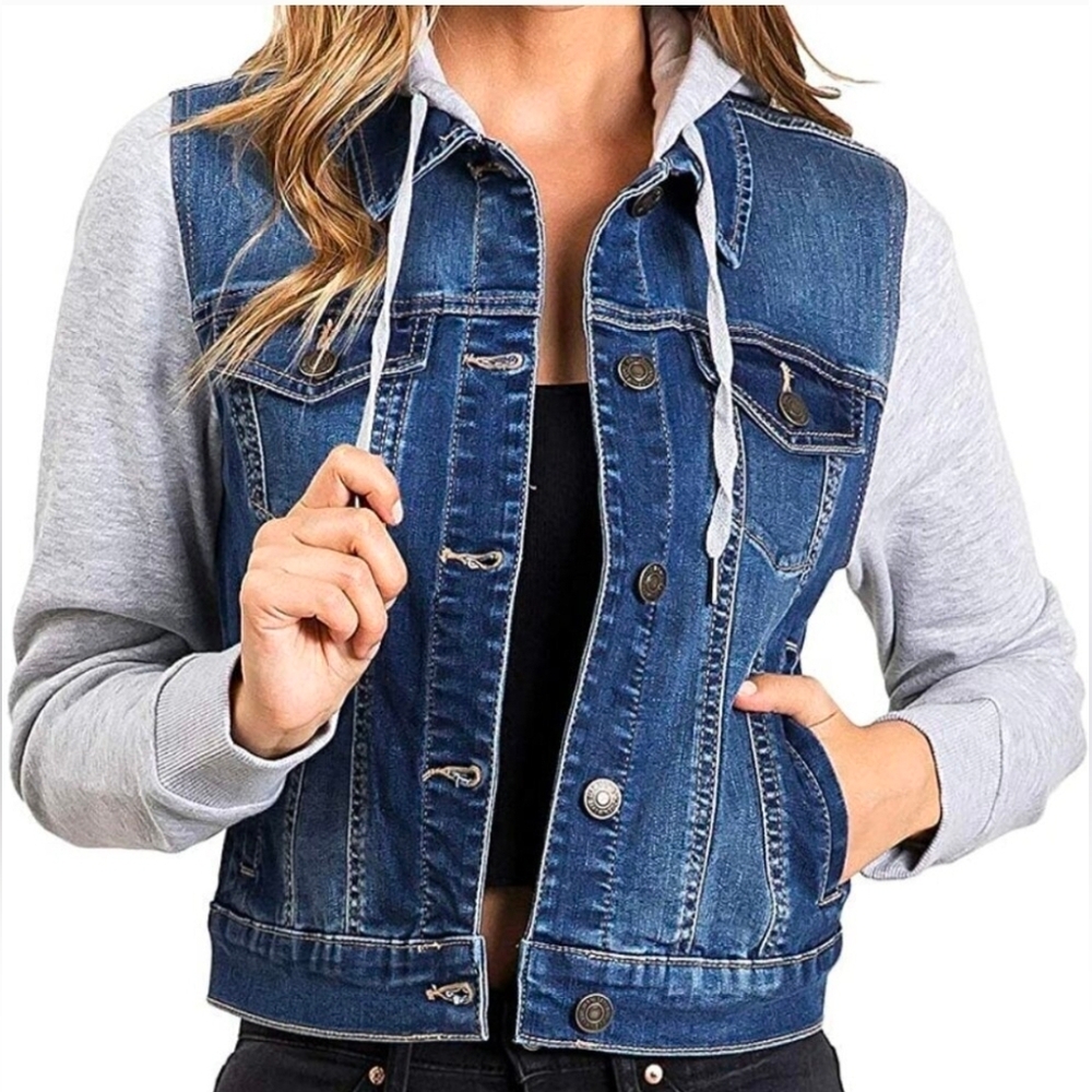Wax Jeans Cropped Hoodie Denim Jacket Womens Sz Large